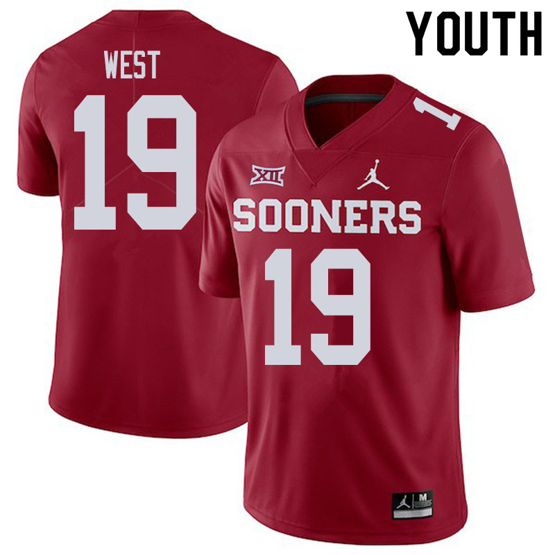 Youth #19 Trevon West Oklahoma Sooners College Football Jerseys Sale-Crimson - Click Image to Close